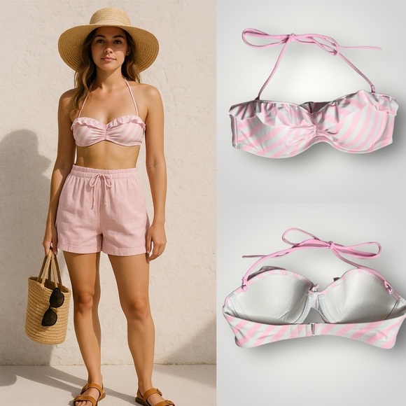 Victorias Secret | Bandeau Padded Bikini Top Removable Straps Ruffle - Picture 1 of 8